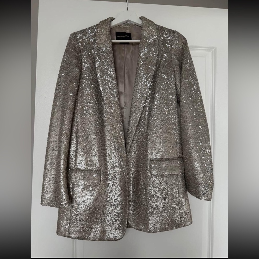 Massimo Dutti Shimmering Silver Blazer